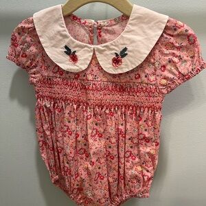3 Baby Rompers with Embroidered Collar, smocking